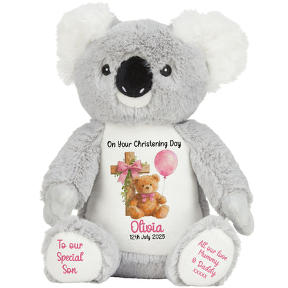 Pink Bear Cross Personalised Christening Teddy Bear