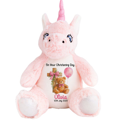Pink Bear Cross Personalised Christening Teddy Bear