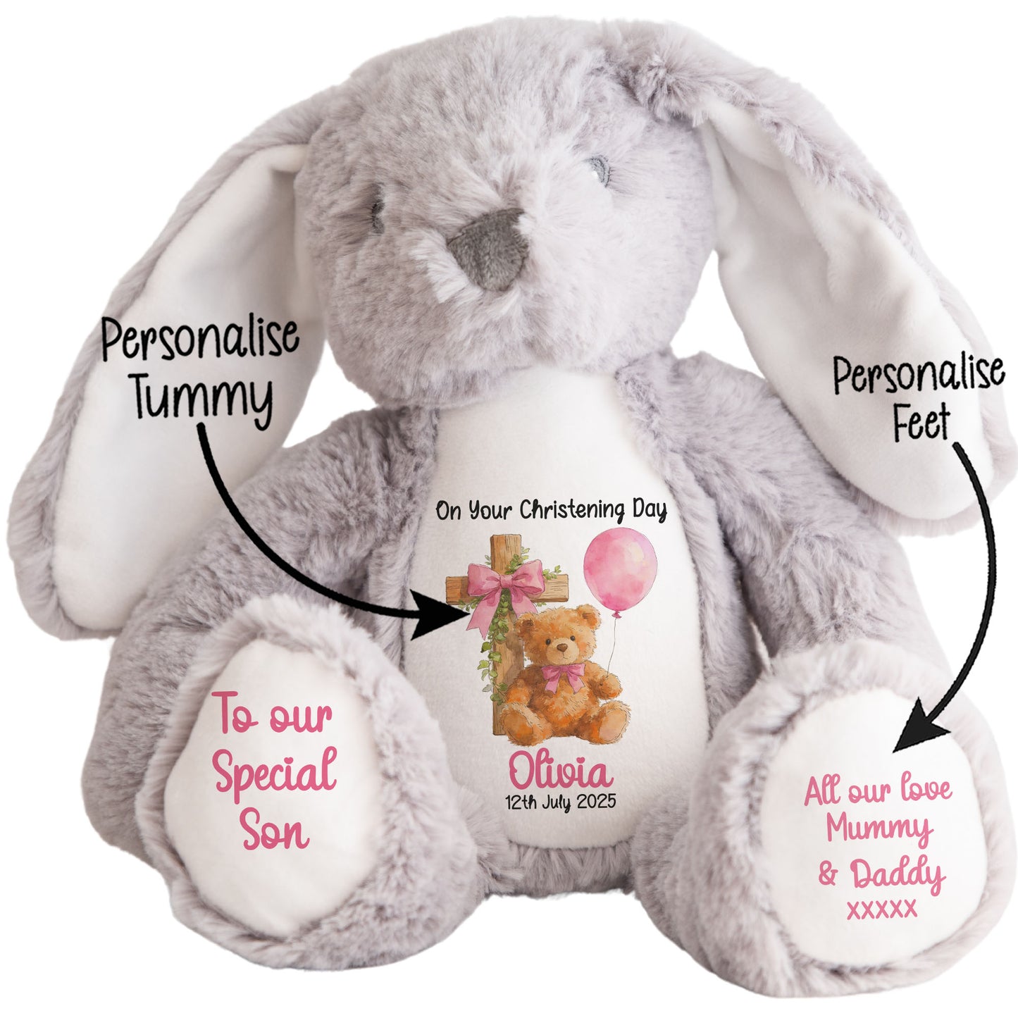 Pink Bear Cross Personalised Christening Teddy Bear
