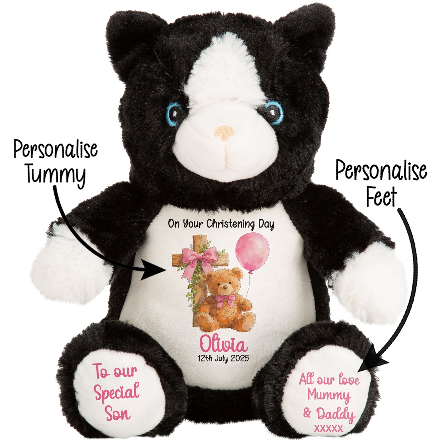 Pink Bear Cross Personalised Christening Teddy Bear