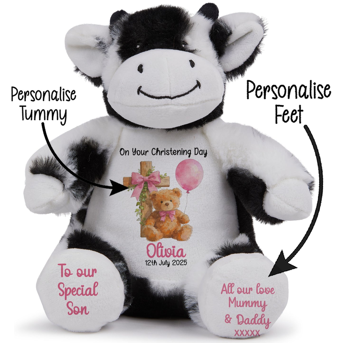 Pink Bear Cross Personalised Christening Teddy Bear