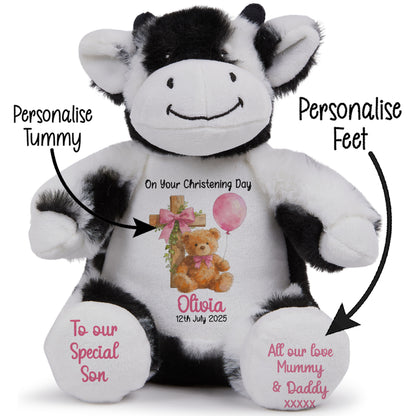 Pink Bear Cross Personalised Christening Teddy Bear