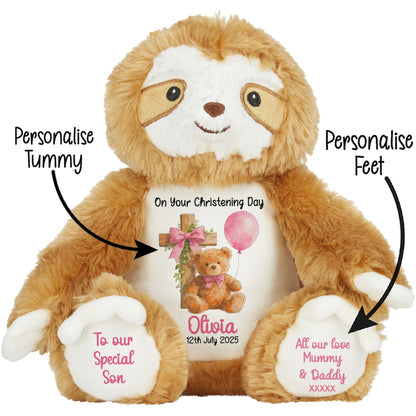 Pink Bear Cross Personalised Christening Teddy Bear