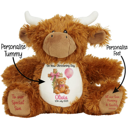 Pink Bear Cross Personalised Christening Teddy Bear