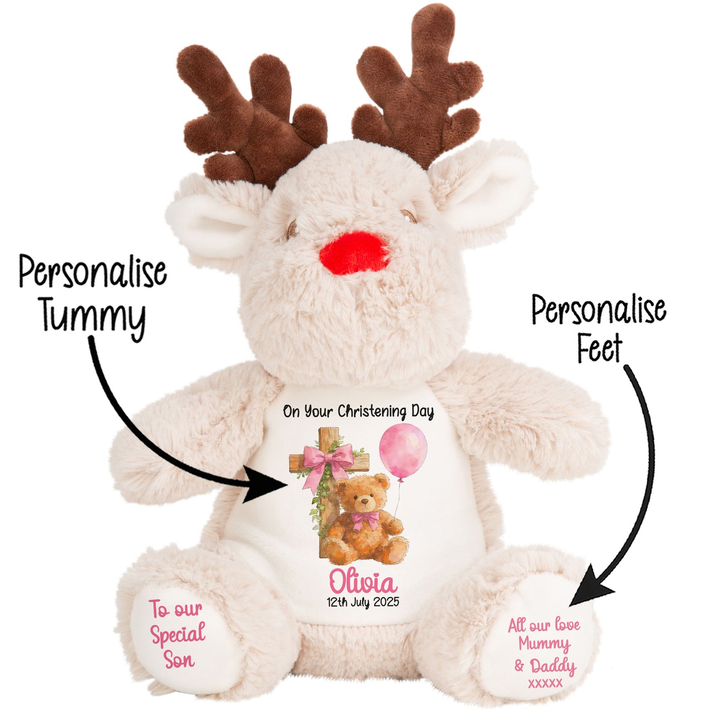 Pink Bear Cross Personalised Christening Teddy Bear