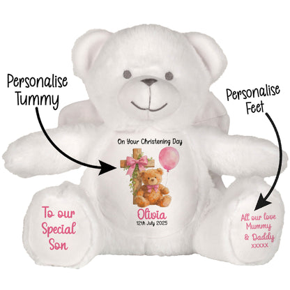 Pink Bear Cross Personalised Christening Teddy Bear