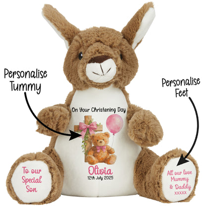 Pink Bear Cross Personalised Christening Teddy Bear