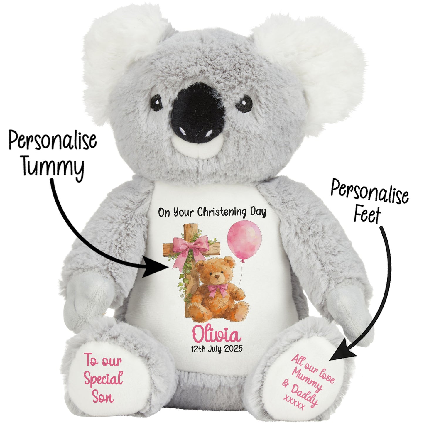 Pink Bear Cross Personalised Christening Teddy Bear