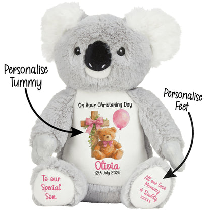 Pink Bear Cross Personalised Christening Teddy Bear