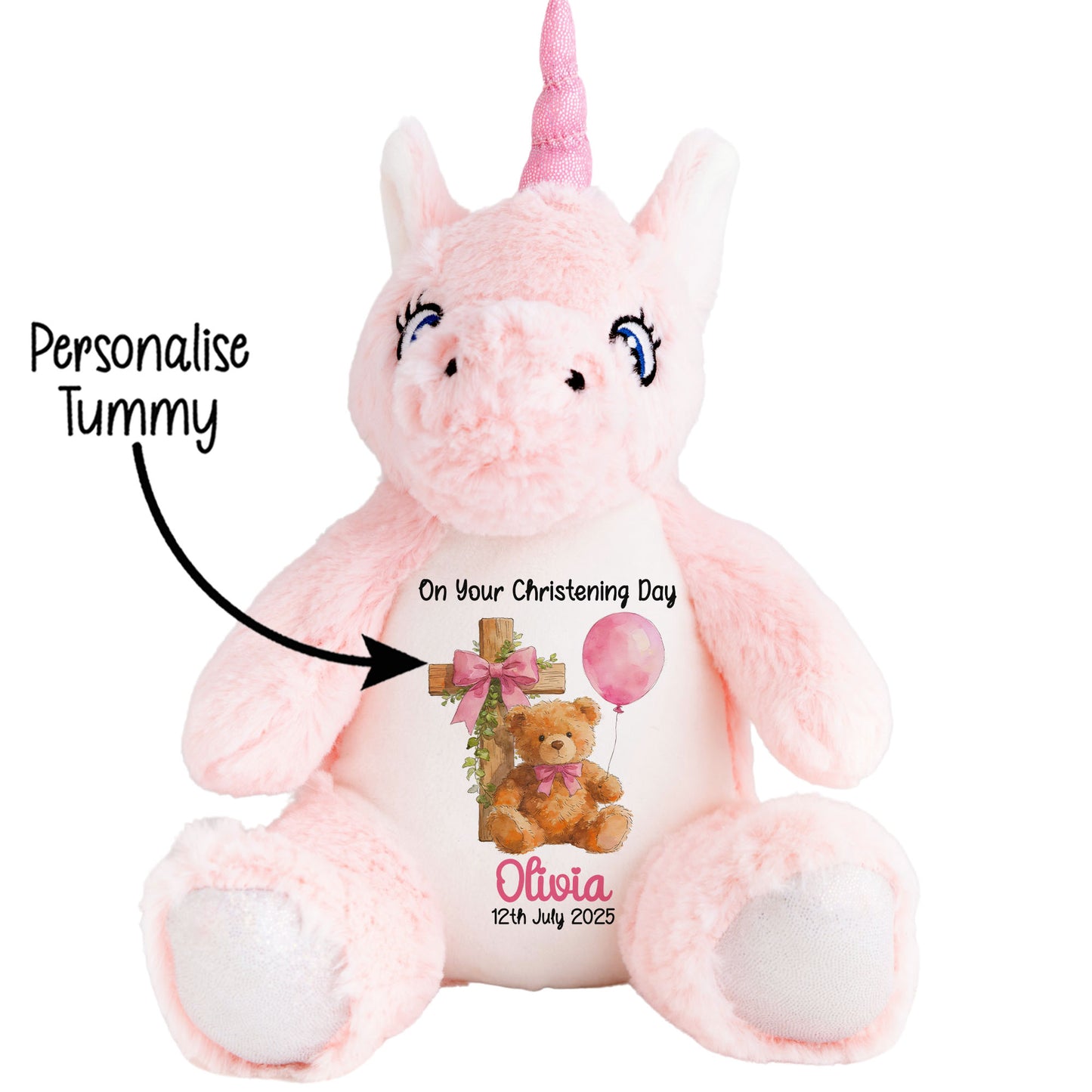 Pink Bear Cross Personalised Christening Teddy Bear