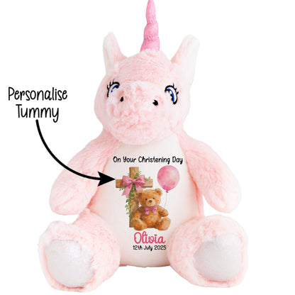 Pink Bear Cross Personalised Christening Teddy Bear