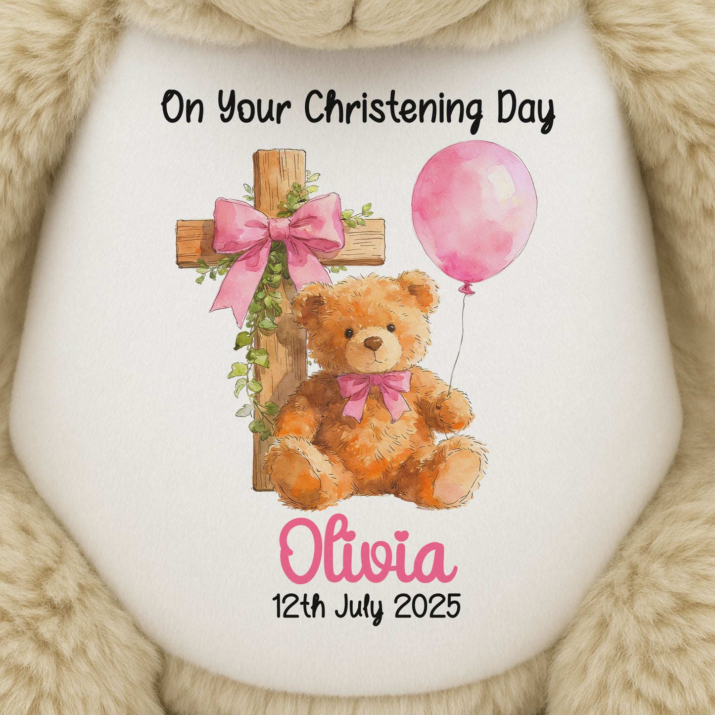 Pink Bear Cross Personalised Christening Teddy Bear