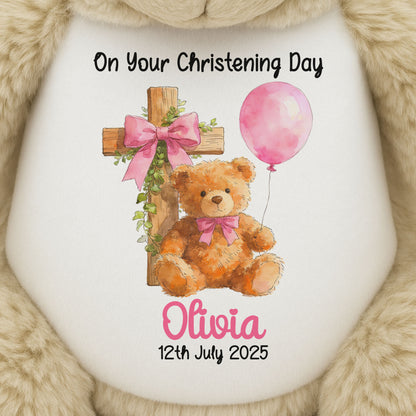 Pink Bear Cross Personalised Christening Teddy Bear