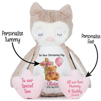 Pink Bear Cross Personalised Christening Teddy Bear