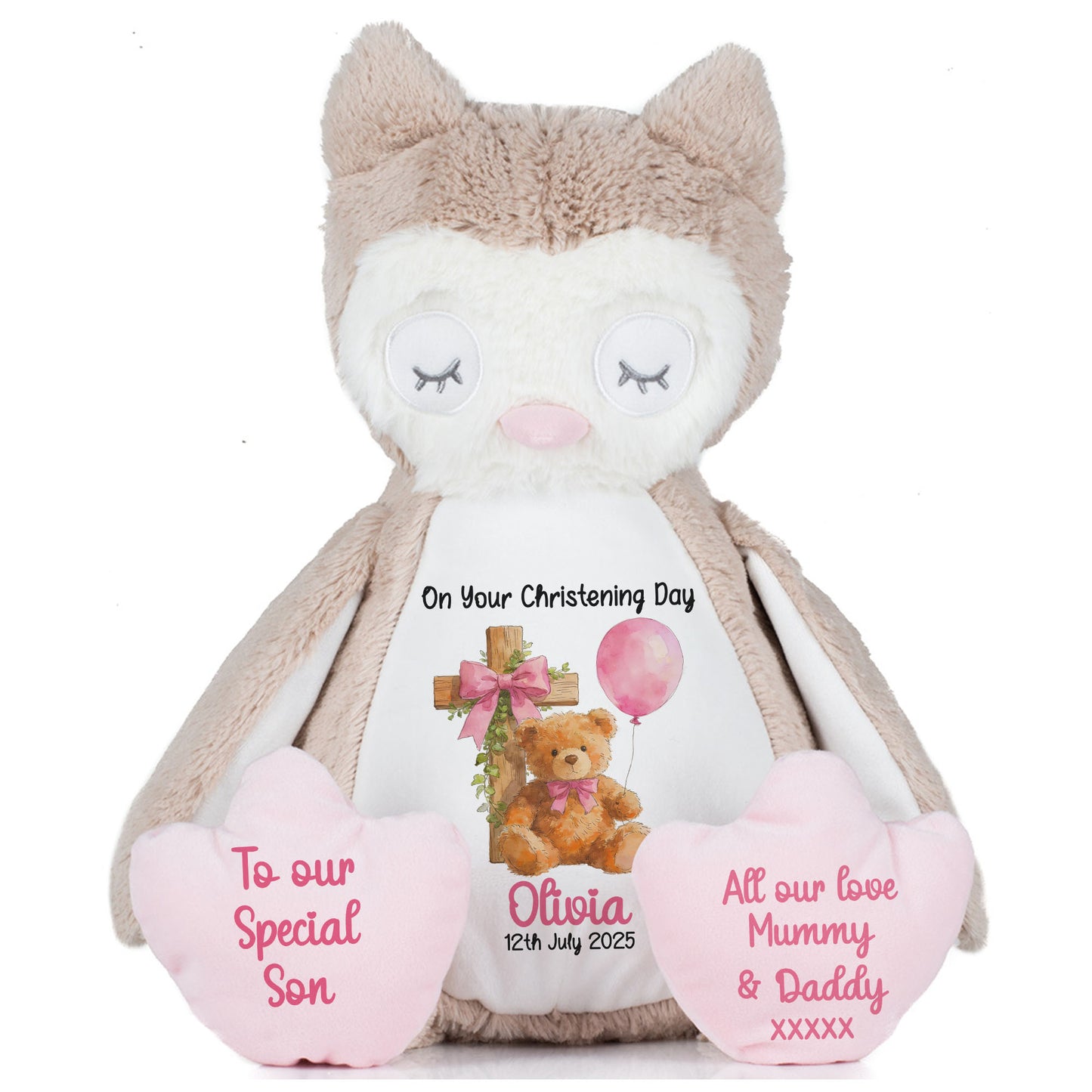 Pink Bear Cross Personalised Christening Teddy Bear