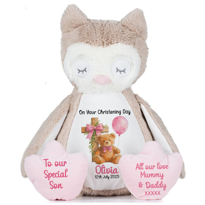 Pink Bear Cross Personalised Christening Teddy Bear