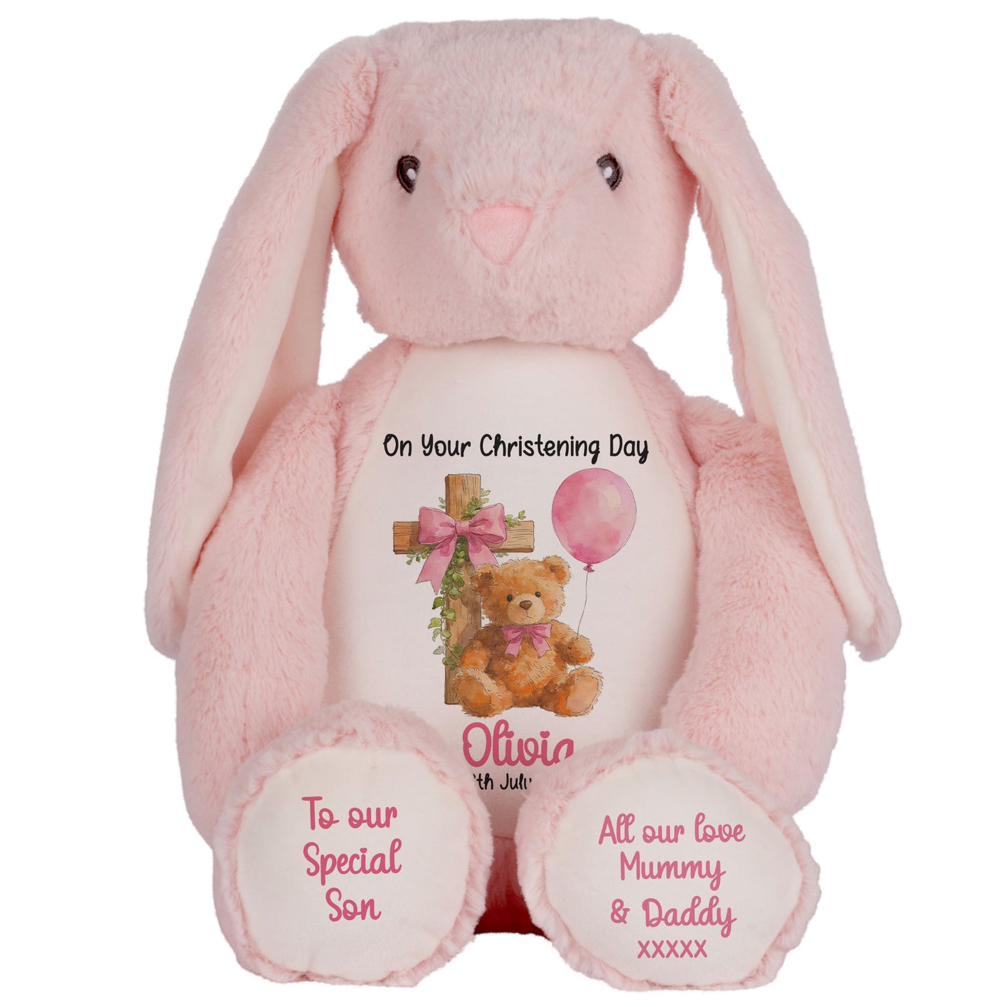 Pink Bear Cross Personalised Christening Teddy Bear