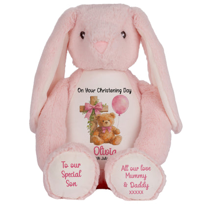 Pink Bear Cross Personalised Christening Teddy Bear