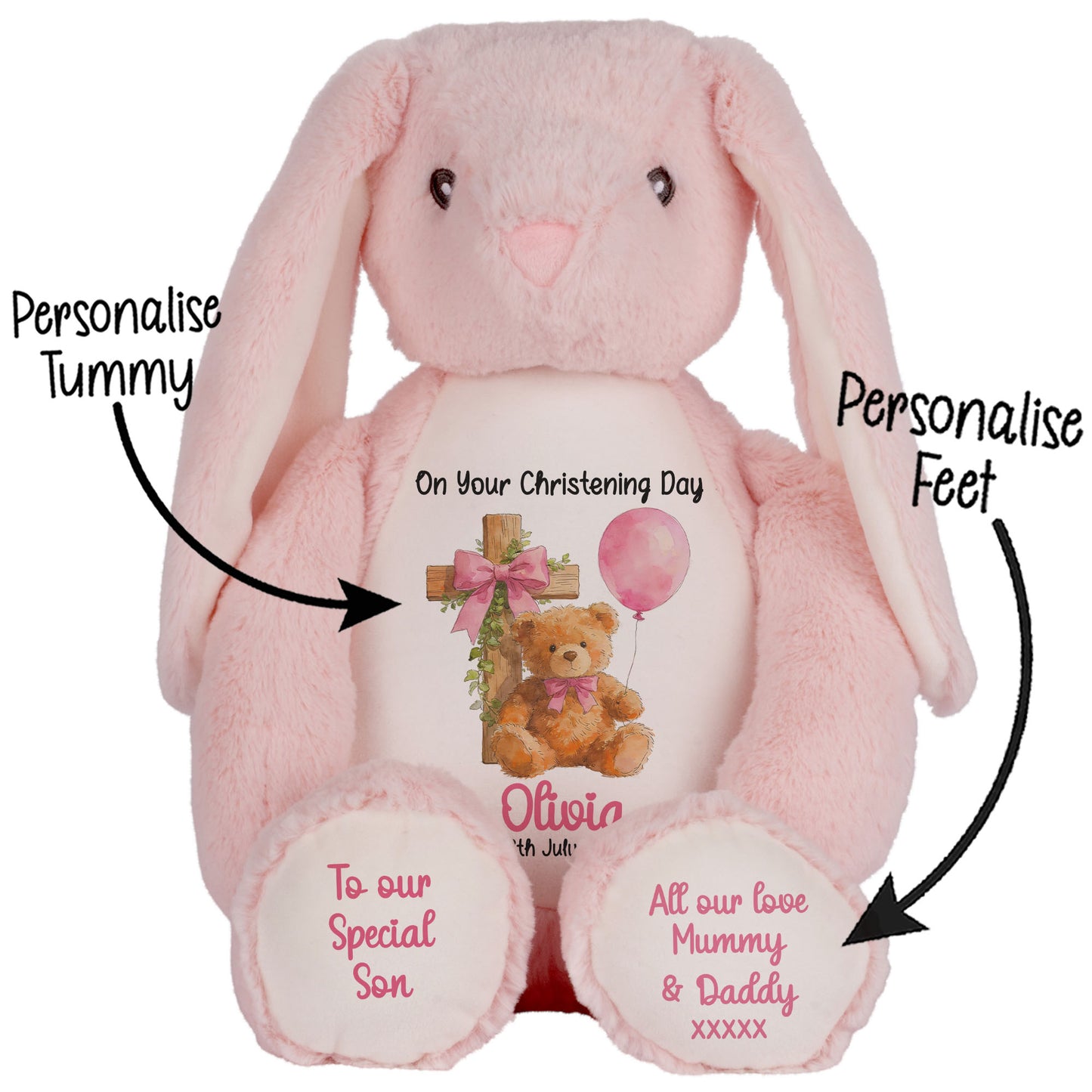 Pink Bear Cross Personalised Christening Teddy Bear