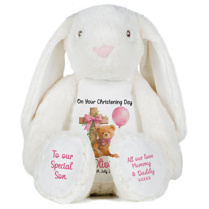Pink Bear Cross Personalised Christening Teddy Bear