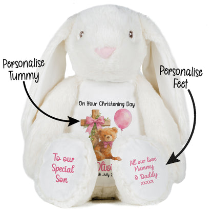 Pink Bear Cross Personalised Christening Teddy Bear