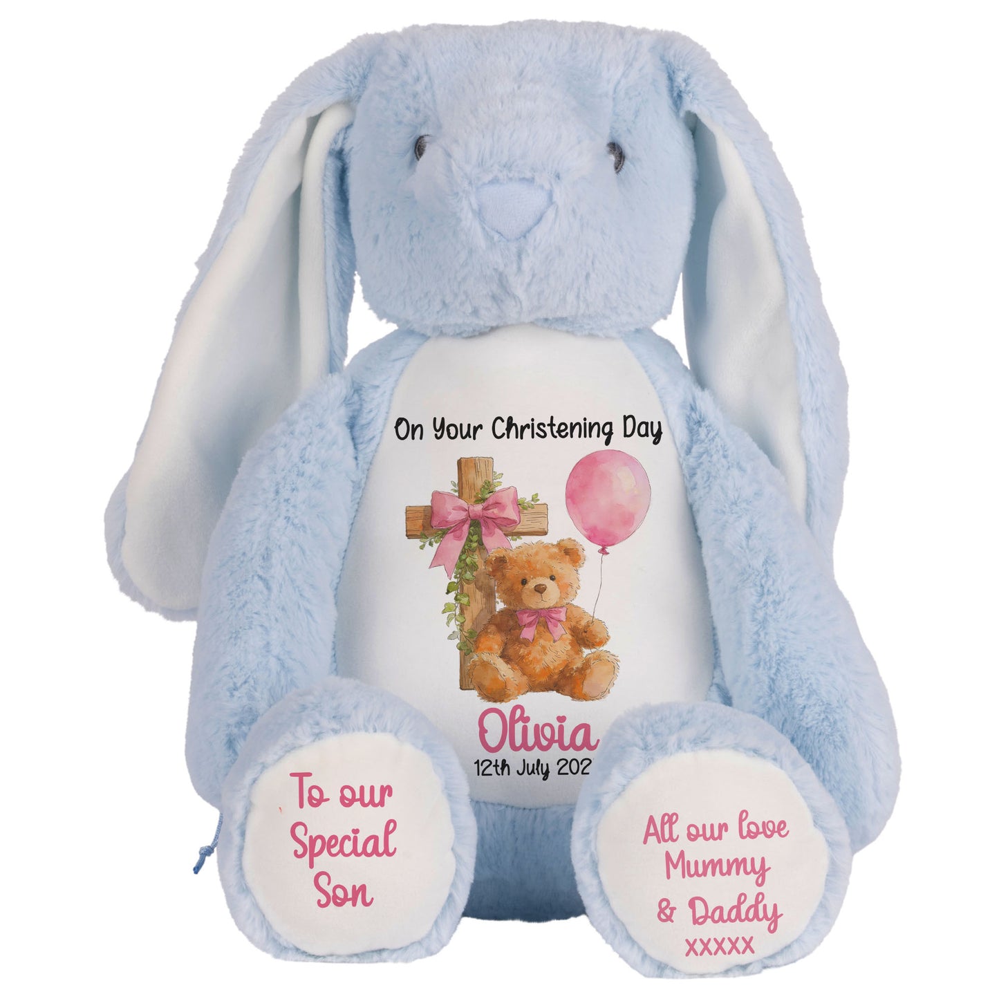 Pink Bear Cross Personalised Christening Teddy Bear