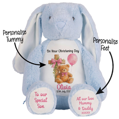 Pink Bear Cross Personalised Christening Teddy Bear