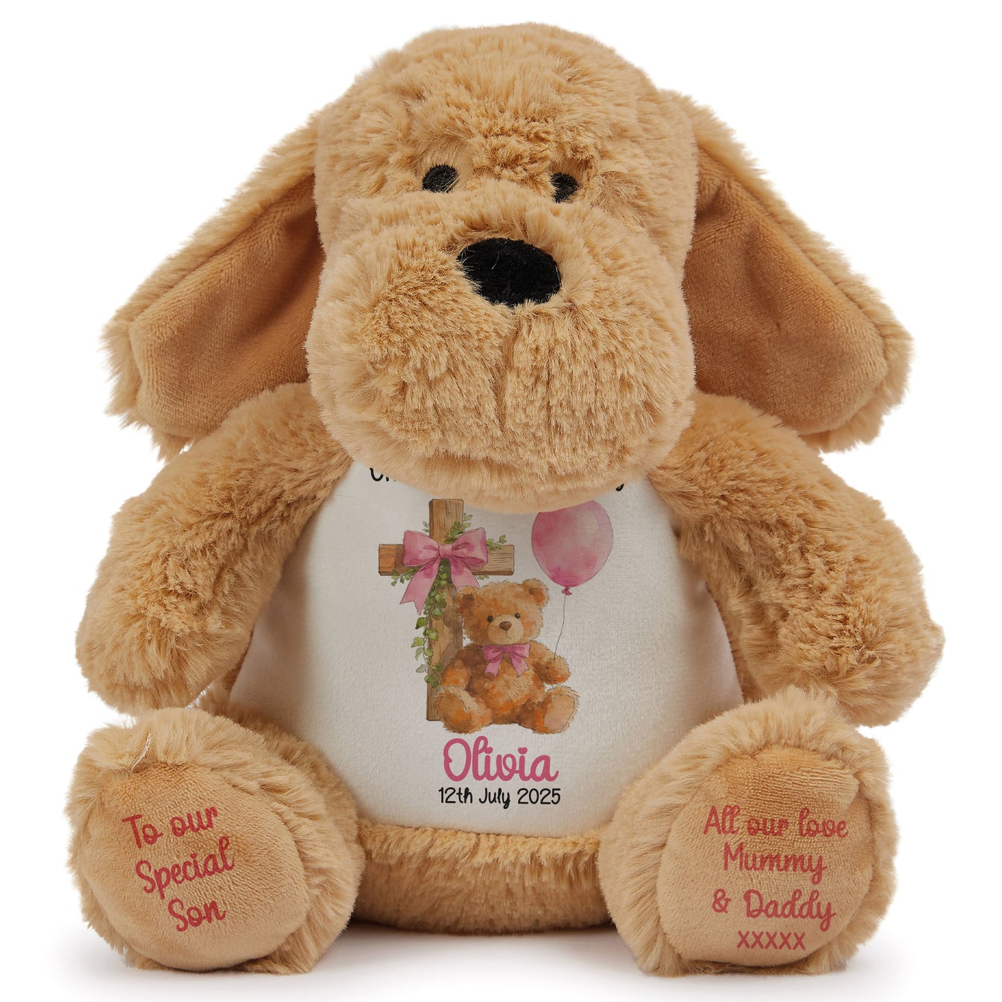 Pink Bear Cross Personalised Christening Teddy Bear
