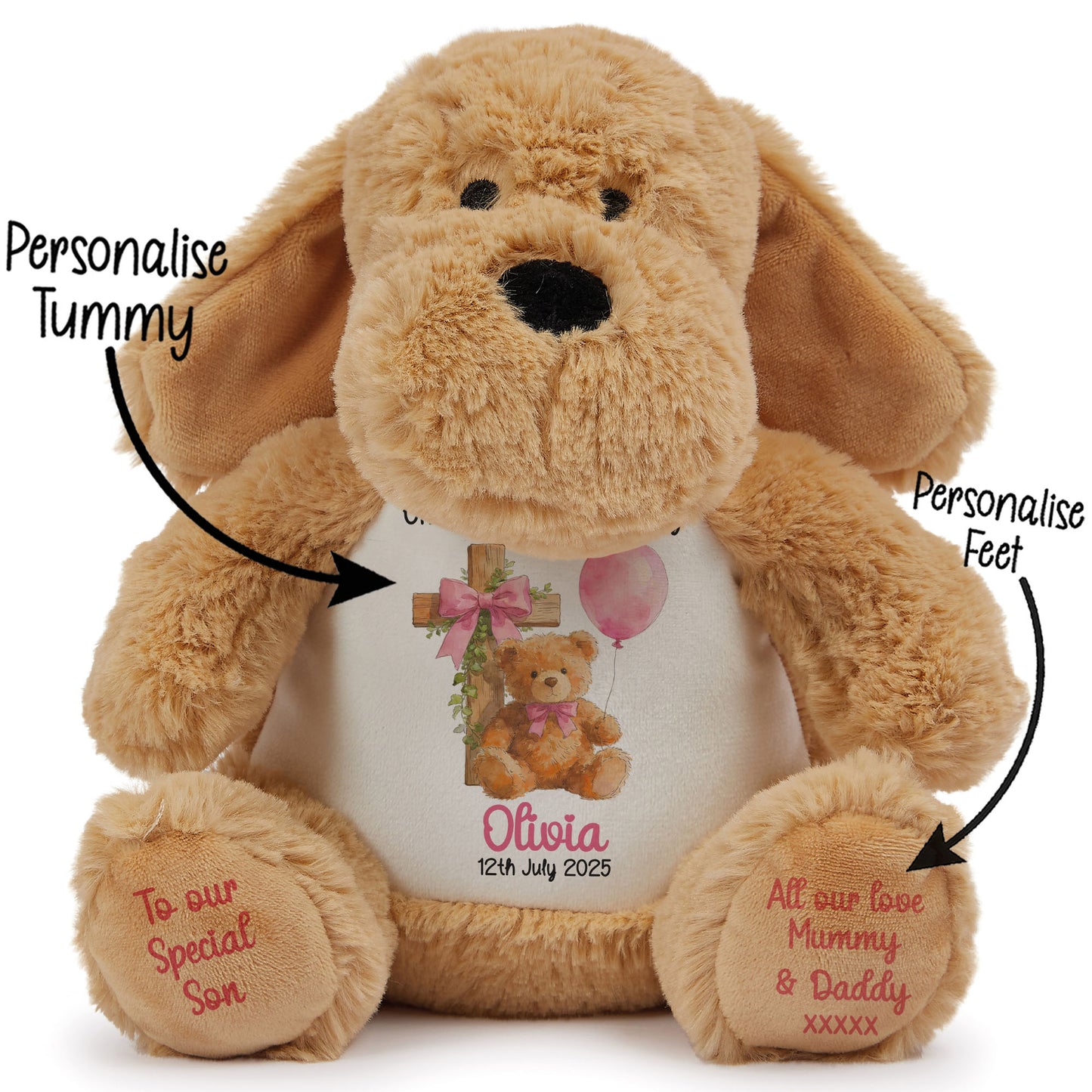 Pink Bear Cross Personalised Christening Teddy Bear