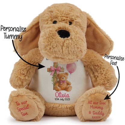 Pink Bear Cross Personalised Christening Teddy Bear