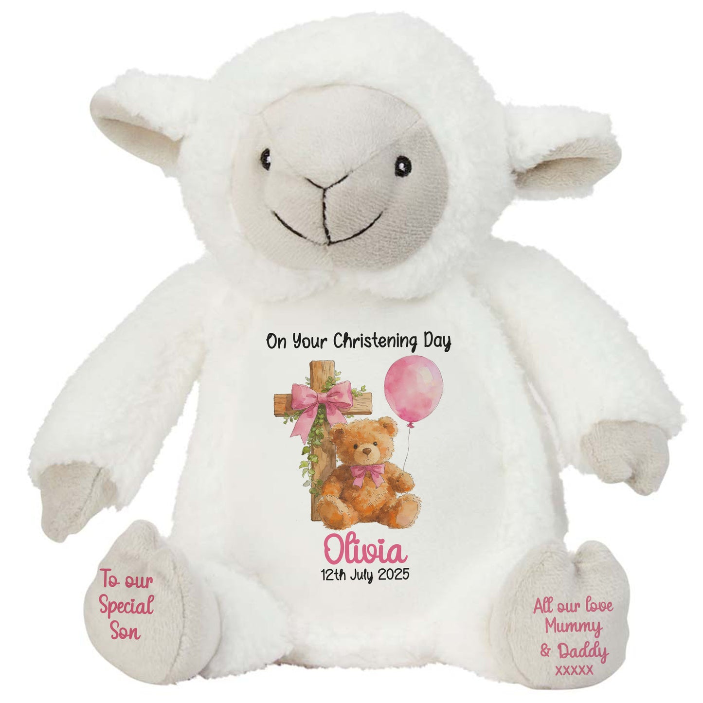 Pink Bear Cross Personalised Christening Teddy Bear