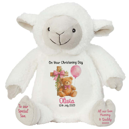 Pink Bear Cross Personalised Christening Teddy Bear