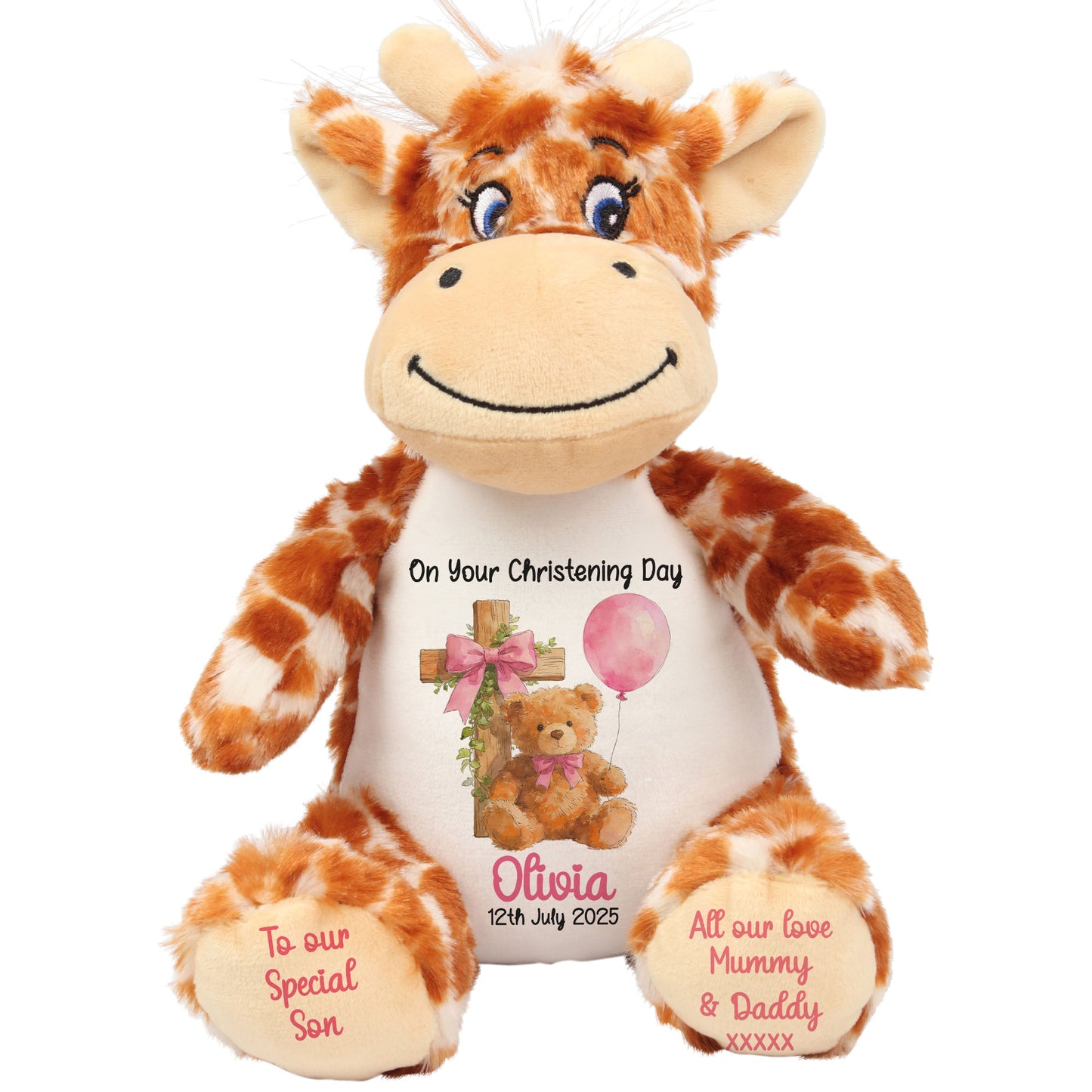 Pink Bear Cross Personalised Christening Teddy Bear