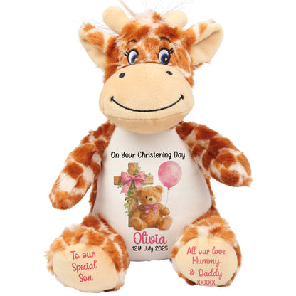 Pink Bear Cross Personalised Christening Teddy Bear