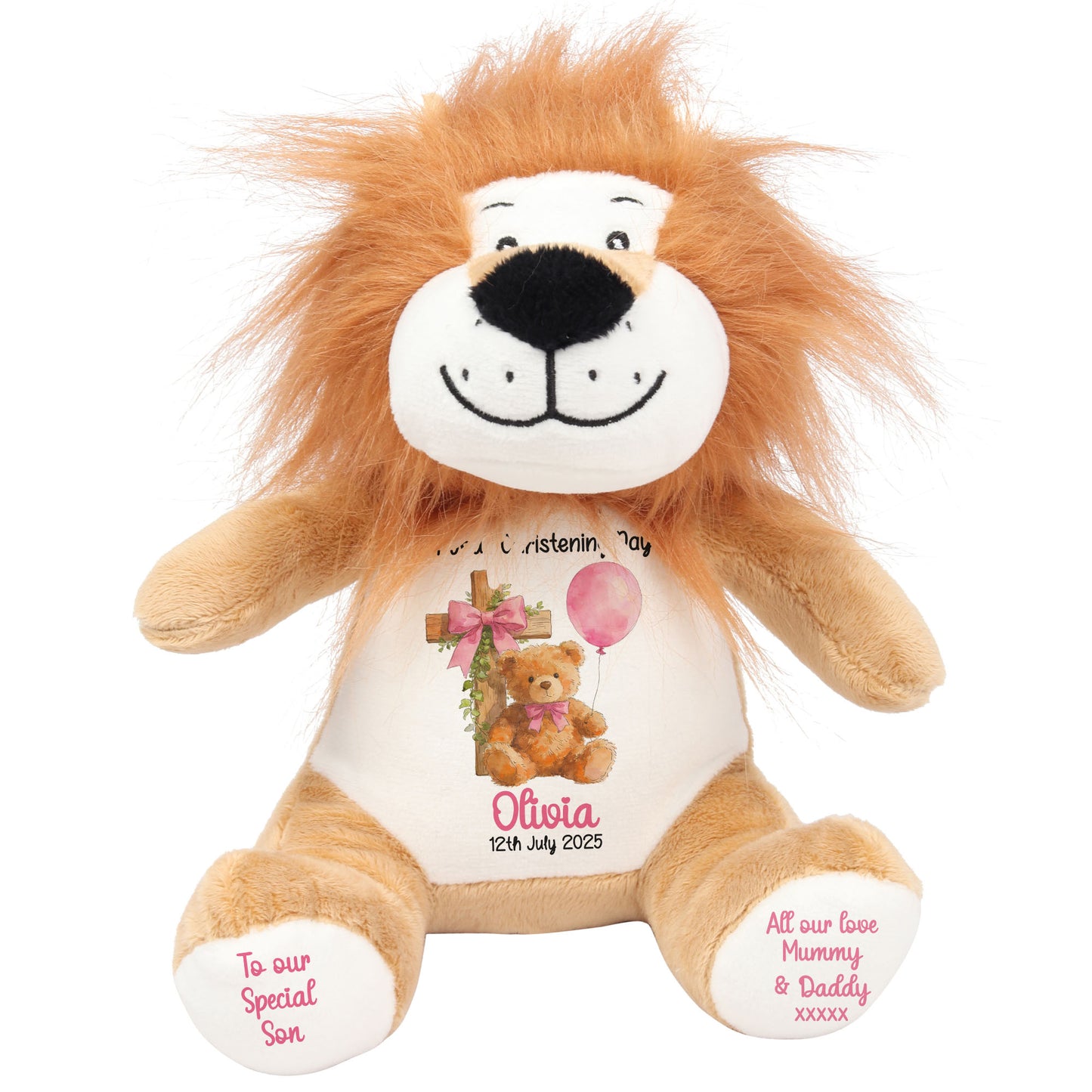 Pink Bear Cross Personalised Christening Teddy Bear