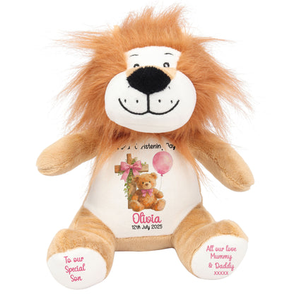 Pink Bear Cross Personalised Christening Teddy Bear
