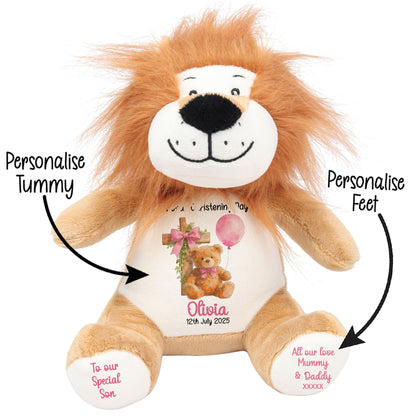 Pink Bear Cross Personalised Christening Teddy Bear