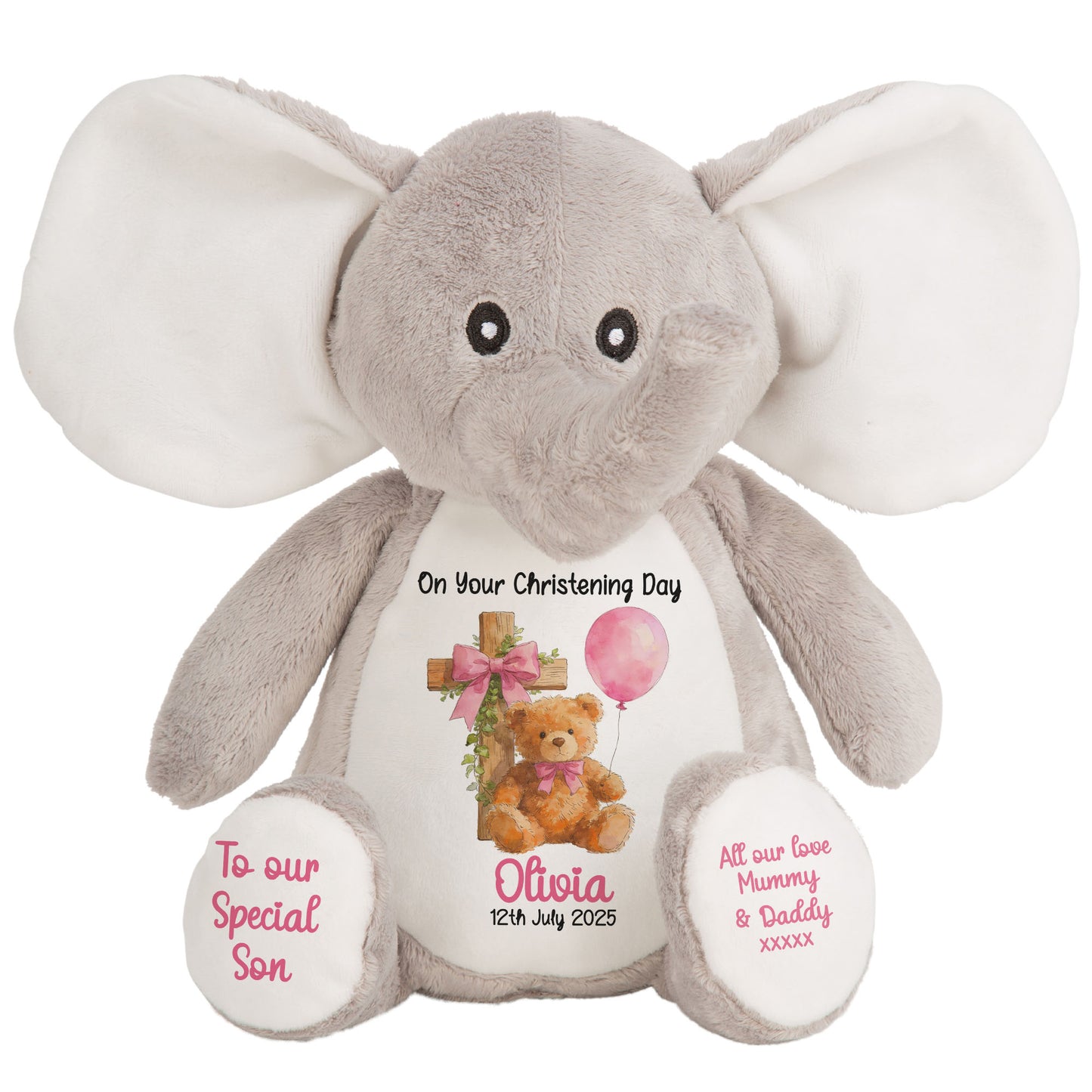 Pink Bear Cross Personalised Christening Teddy Bear