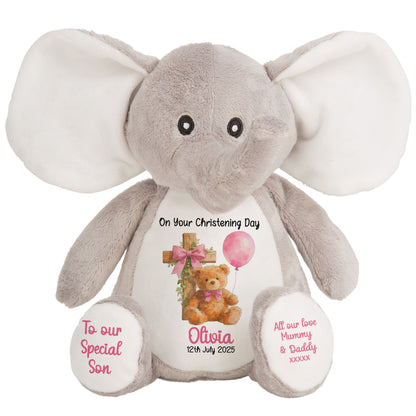 Pink Bear Cross Personalised Christening Teddy Bear