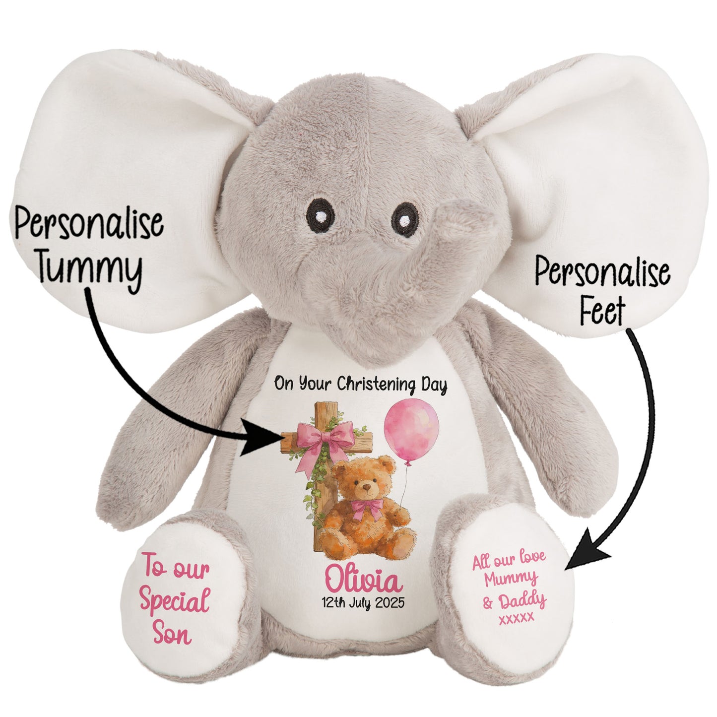 Pink Bear Cross Personalised Christening Teddy Bear