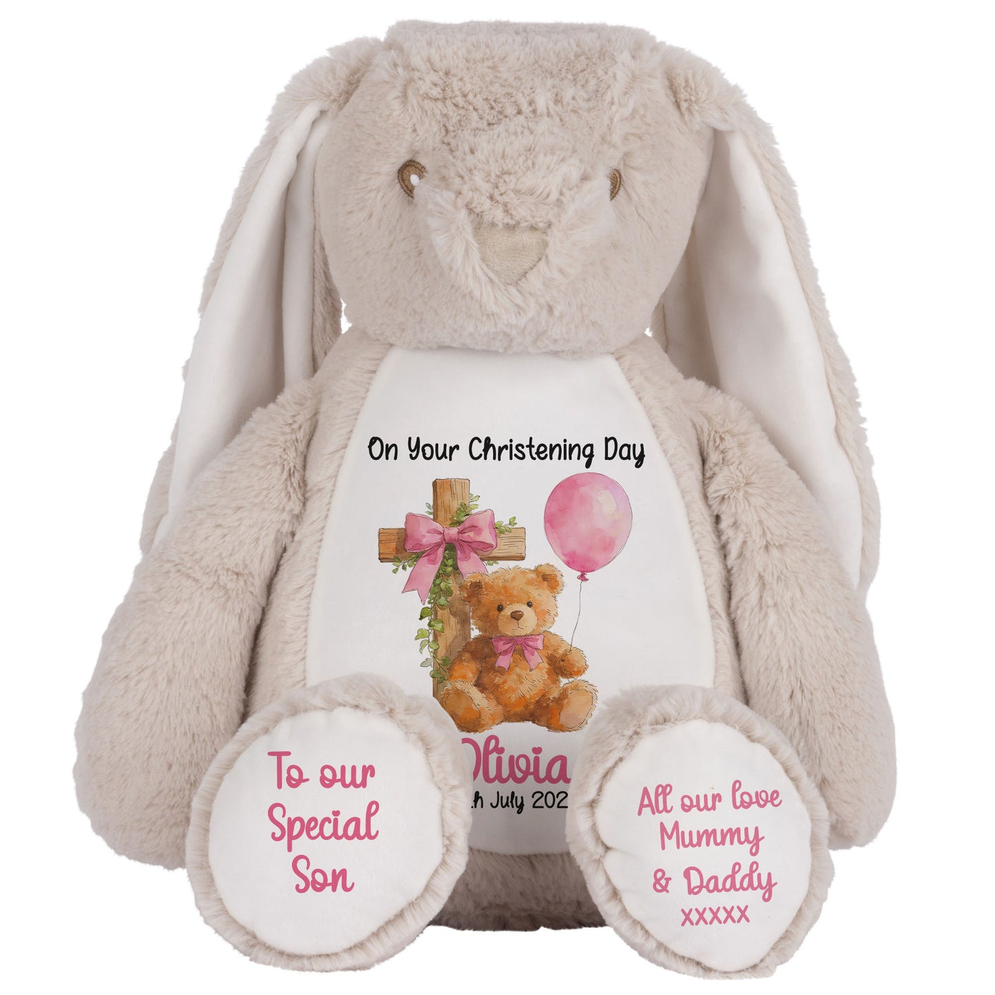 Pink Bear Cross Personalised Christening Teddy Bear