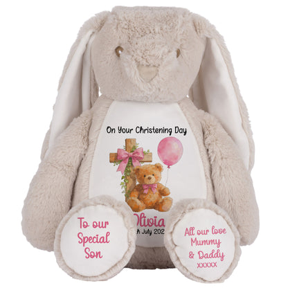 Pink Bear Cross Personalised Christening Teddy Bear