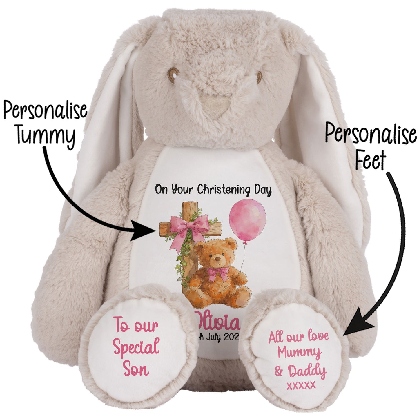 Pink Bear Cross Personalised Christening Teddy Bear