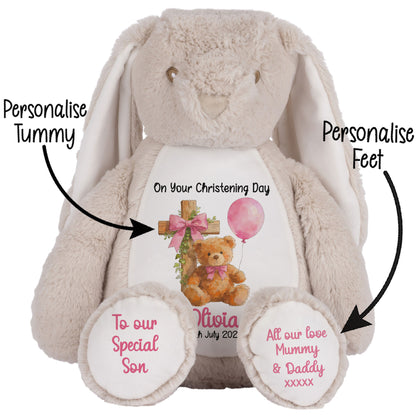 Pink Bear Cross Personalised Christening Teddy Bear