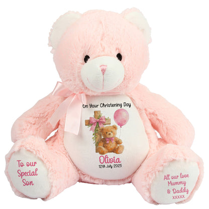 Pink Bear Cross Personalised Christening Teddy Bear
