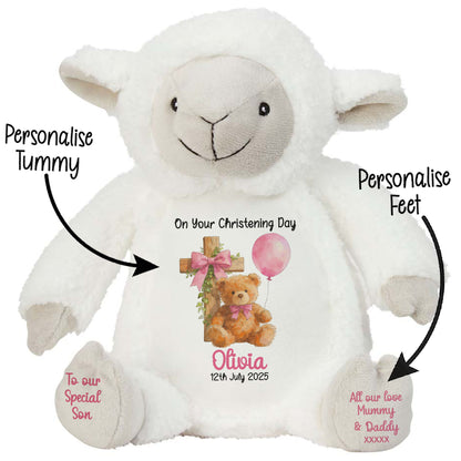 Pink Bear Cross Personalised Christening Teddy Bear