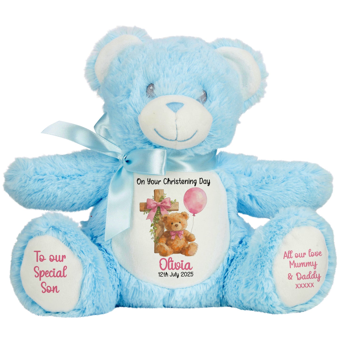 Pink Bear Cross Personalised Christening Teddy Bear