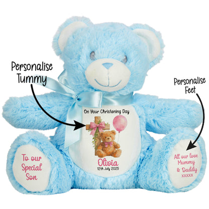 Pink Bear Cross Personalised Christening Teddy Bear