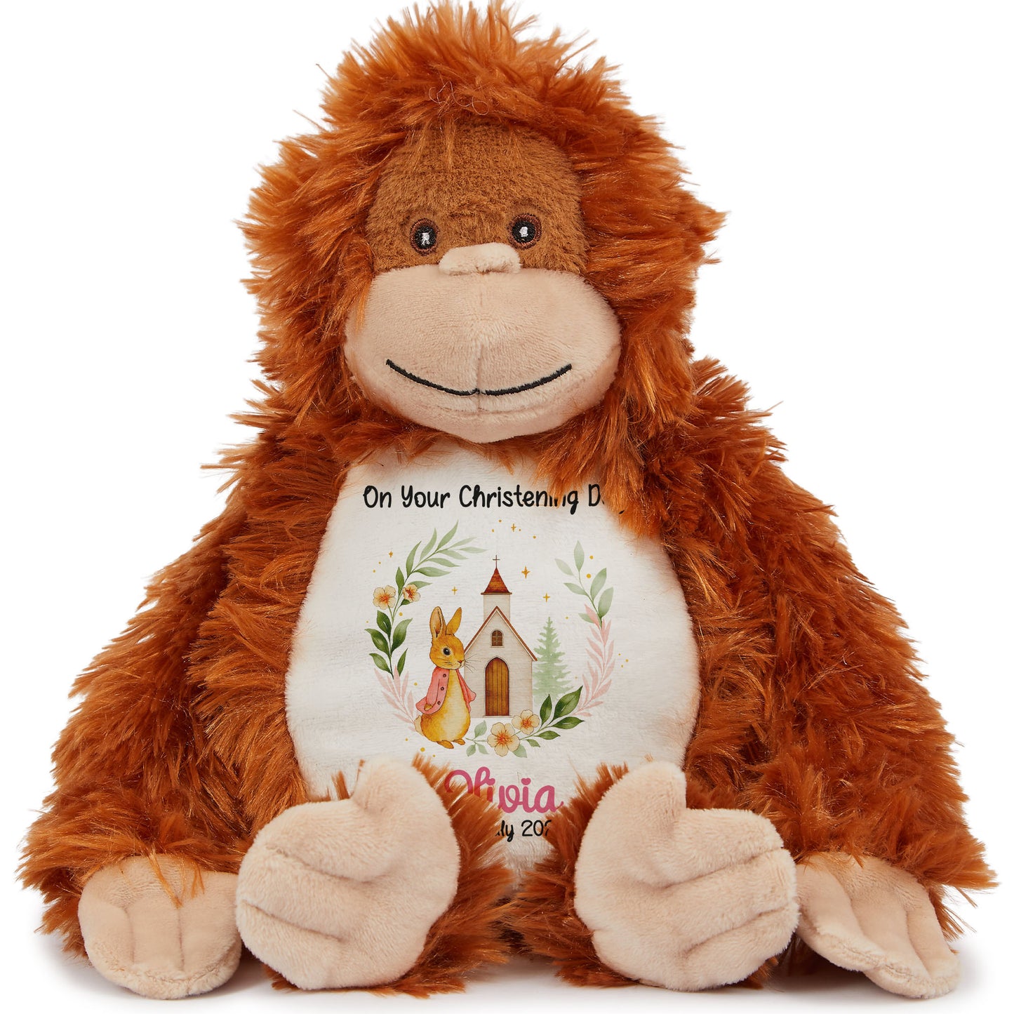Christening Pink Bunny Church Floral Personalised Orangutan