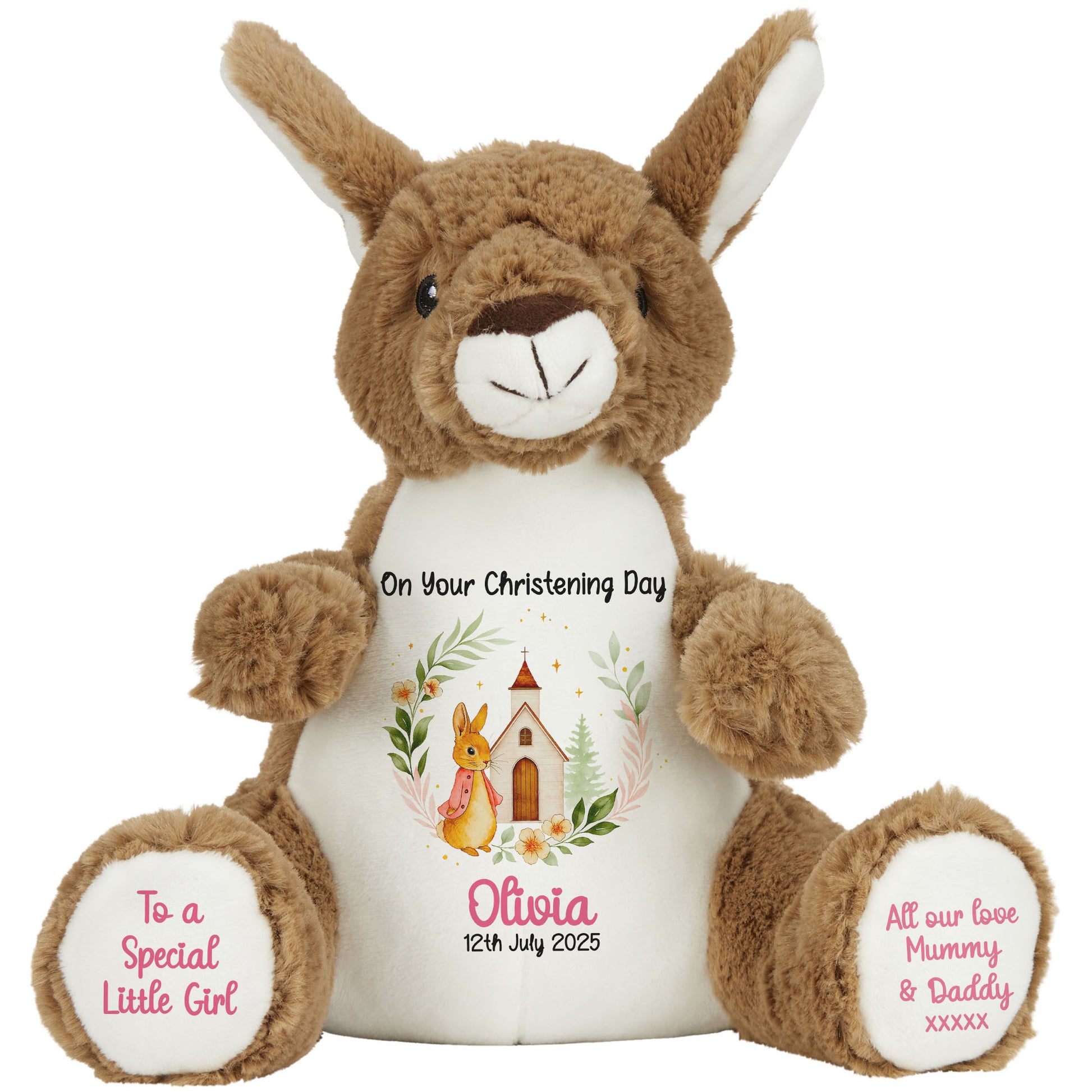 Christening Pink Bunny Church Floral Personalised Kangaroo
